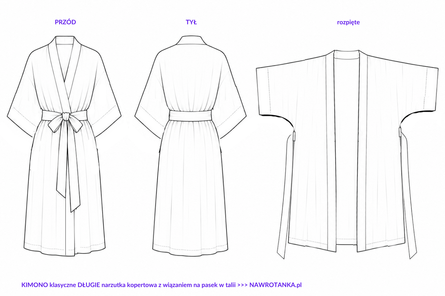 rysunek techniczny kimono klasyczne długie